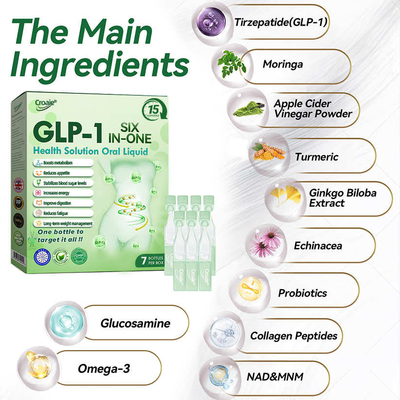 NHS 🇬🇧 Official Store 🇬🇧 | Croaie® 👩‍⚕️GLP-1 6-in-1 Health Solution Oral Solution (Only once a day, visible changes within 7 days) for obesity, cardiovascular health, diabetes, sleep apnea, intestinal health, joint problems, etc🧘